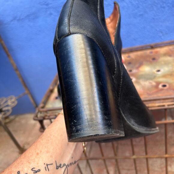 jeffrey campbell black leather block heel ankle bootie - Picture 10 of 11